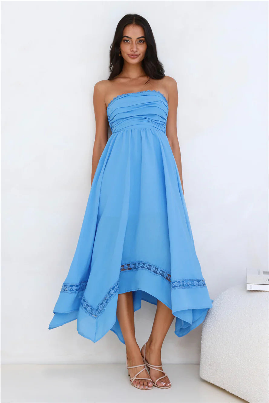 Visit The Moon Strapless Midi Dress Yellow